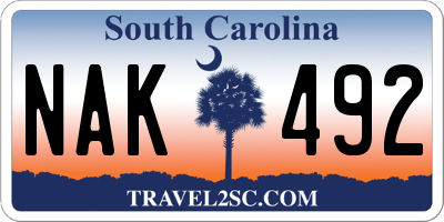 SC license plate NAK492