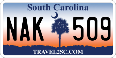 SC license plate NAK509