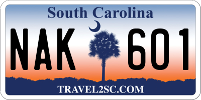 SC license plate NAK601