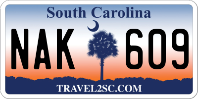 SC license plate NAK609