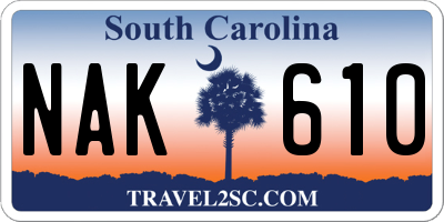 SC license plate NAK610