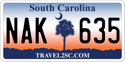 SC license plate NAK635