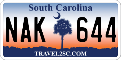 SC license plate NAK644