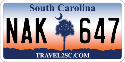 SC license plate NAK647