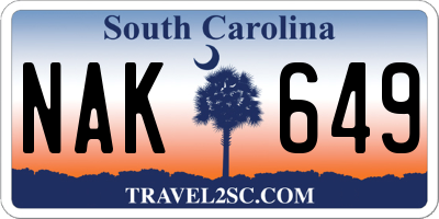 SC license plate NAK649