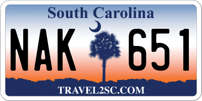 SC license plate NAK651