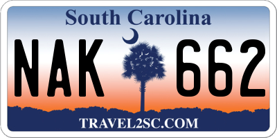 SC license plate NAK662