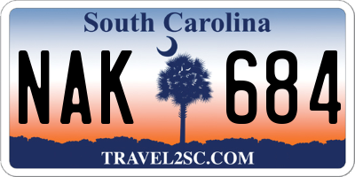 SC license plate NAK684