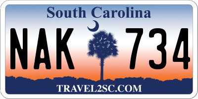 SC license plate NAK734