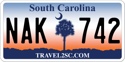 SC license plate NAK742