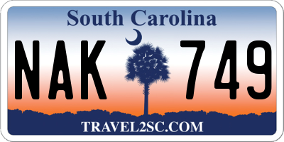 SC license plate NAK749