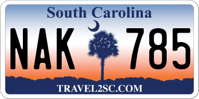 SC license plate NAK785