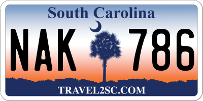 SC license plate NAK786