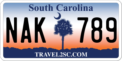 SC license plate NAK789
