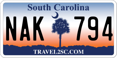 SC license plate NAK794