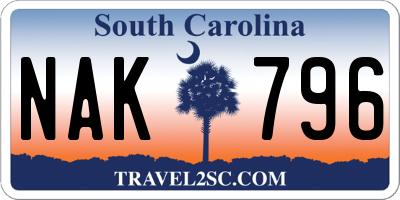 SC license plate NAK796