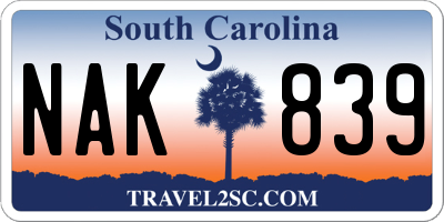 SC license plate NAK839