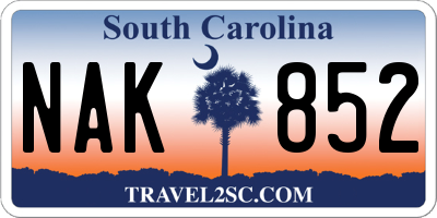 SC license plate NAK852