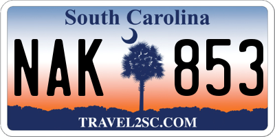 SC license plate NAK853