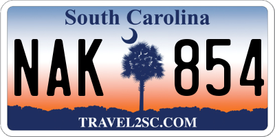SC license plate NAK854