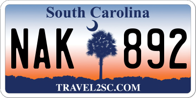 SC license plate NAK892