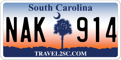 SC license plate NAK914