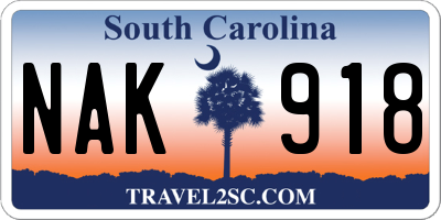 SC license plate NAK918