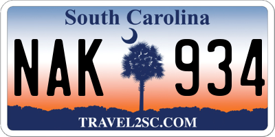 SC license plate NAK934