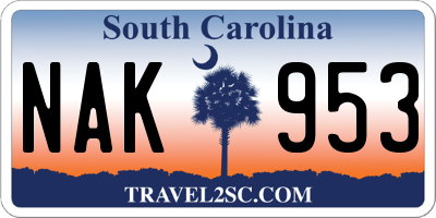 SC license plate NAK953