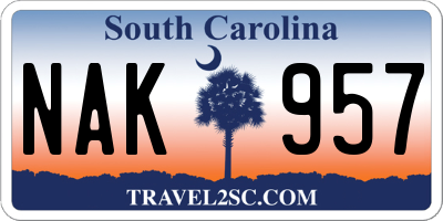SC license plate NAK957
