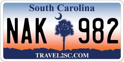 SC license plate NAK982