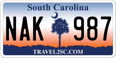 SC license plate NAK987