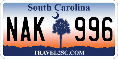SC license plate NAK996