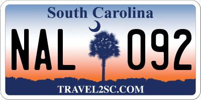 SC license plate NAL092