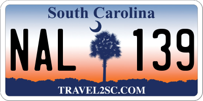 SC license plate NAL139