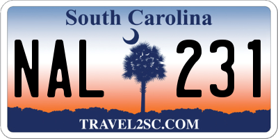 SC license plate NAL231