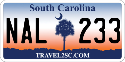 SC license plate NAL233