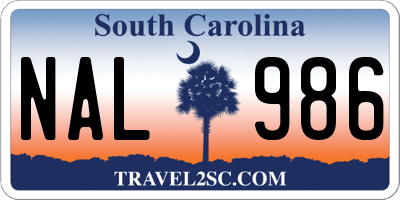 SC license plate NAL986