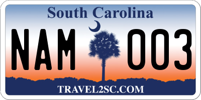 SC license plate NAM003