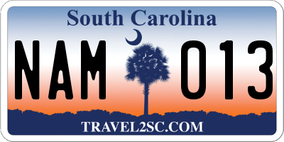 SC license plate NAM013