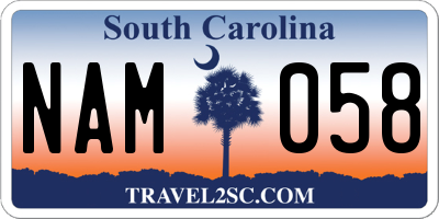 SC license plate NAM058
