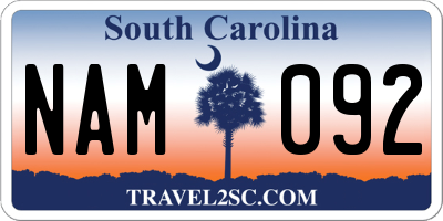 SC license plate NAM092