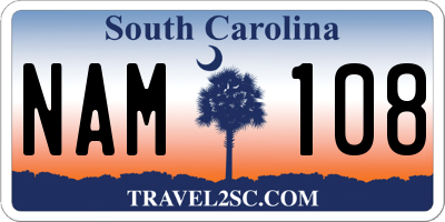 SC license plate NAM108