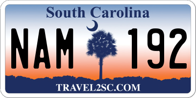 SC license plate NAM192