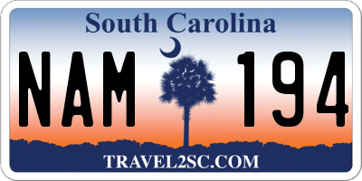 SC license plate NAM194