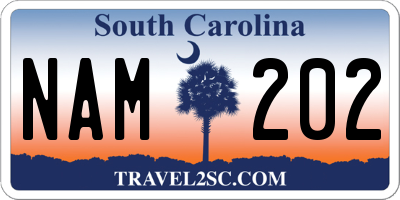 SC license plate NAM202