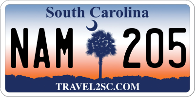 SC license plate NAM205