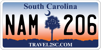 SC license plate NAM206