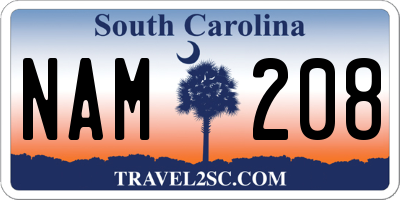 SC license plate NAM208