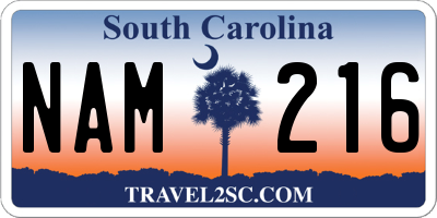 SC license plate NAM216